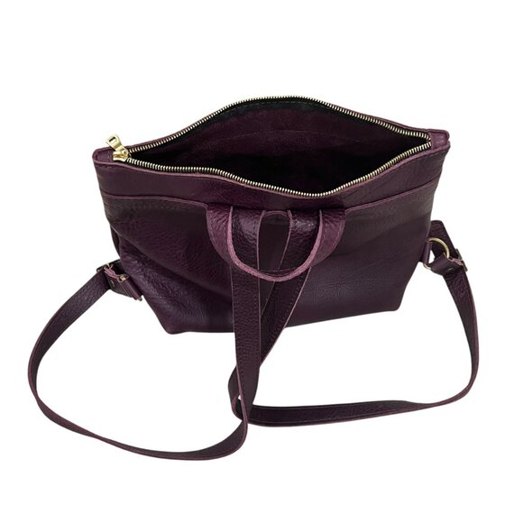 Portland Leather Goods Backpack Purse In Plum Purple With Gold Zippers & Adjusta - Picture 11 of 14